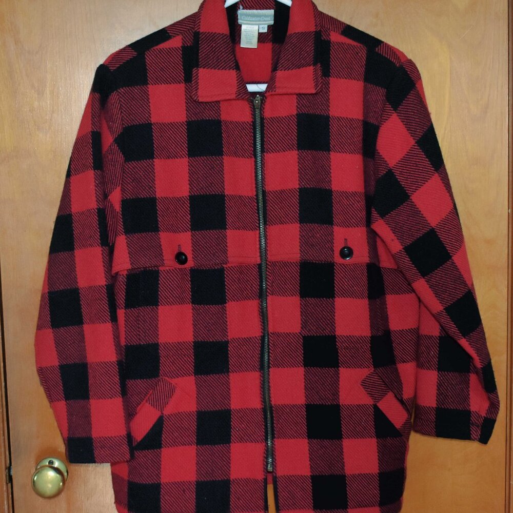 Buffalo Plaid Front Zip Wool Jacket, Loose Fit, Coldwater Creek, Size Small